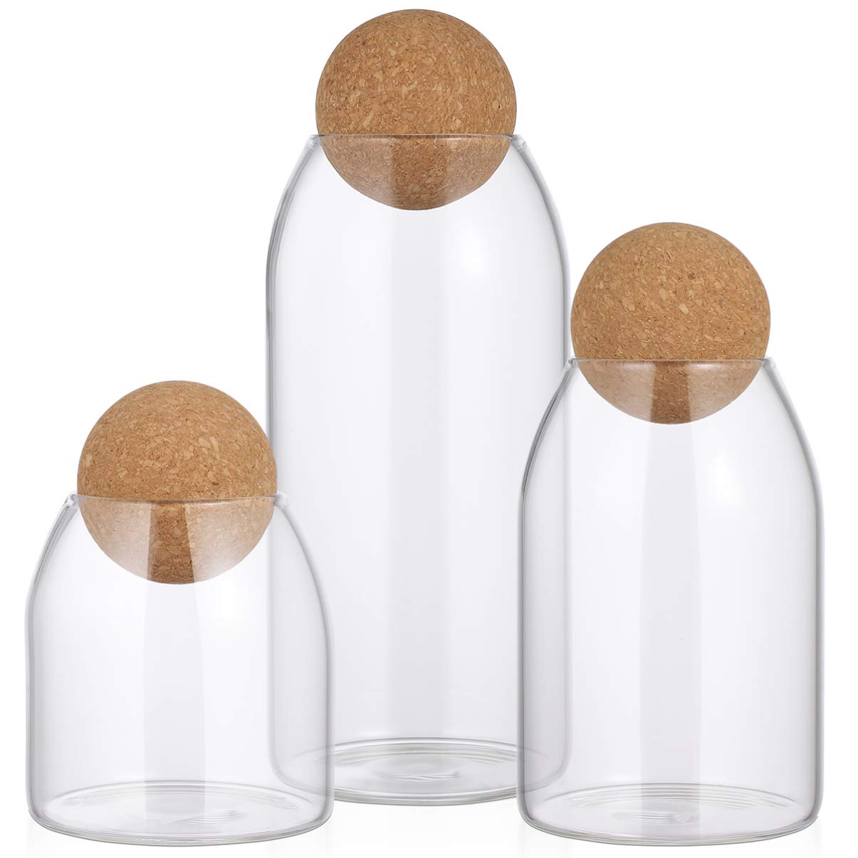 3-Piece Glass Jars with Airtight Wooden Lids - 500ML/800ML/1200ML Food Storage Containers for Spices, Sugar, Salt, Tea & Coffee - Clear Mason Jars for Kitchen, Pantry & Countertop Organization