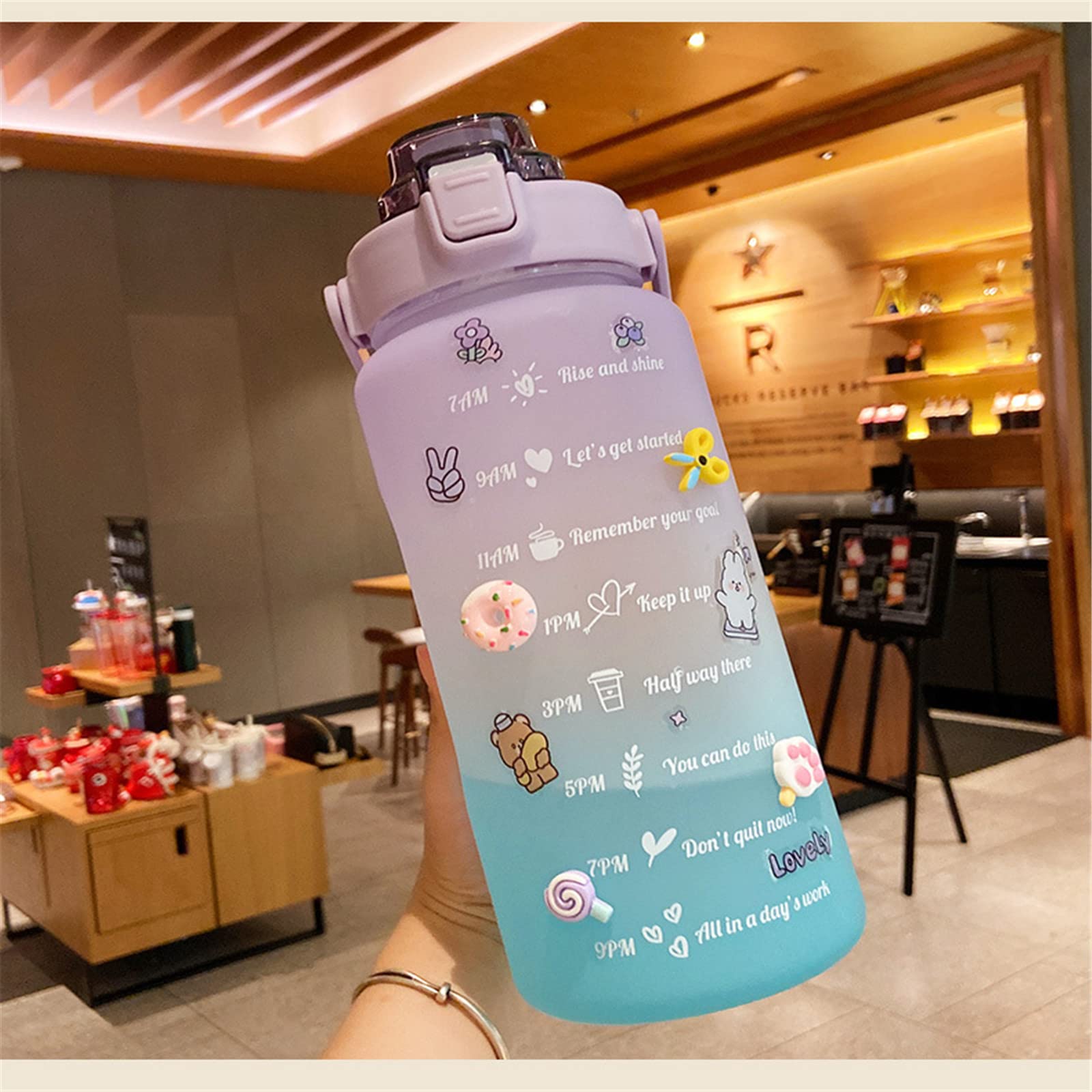 2L Sports Water Bottle with Time Marker & Straw - Large Capacity BPA-Free Leak Proof Fitness Bottle for Gym, Cycling, Hiking - Perfect for Hydration Tracking & Outdoor Activities