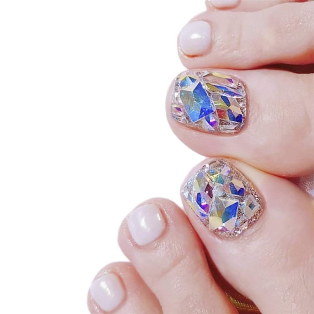 Colorful Diamond False Toenails for Women - 24pcs Short Length Full Cover Acrylic Toe Tips with Nail Art Designs | Perfect for Pedicures, Summer Sandals & Beach Vacations