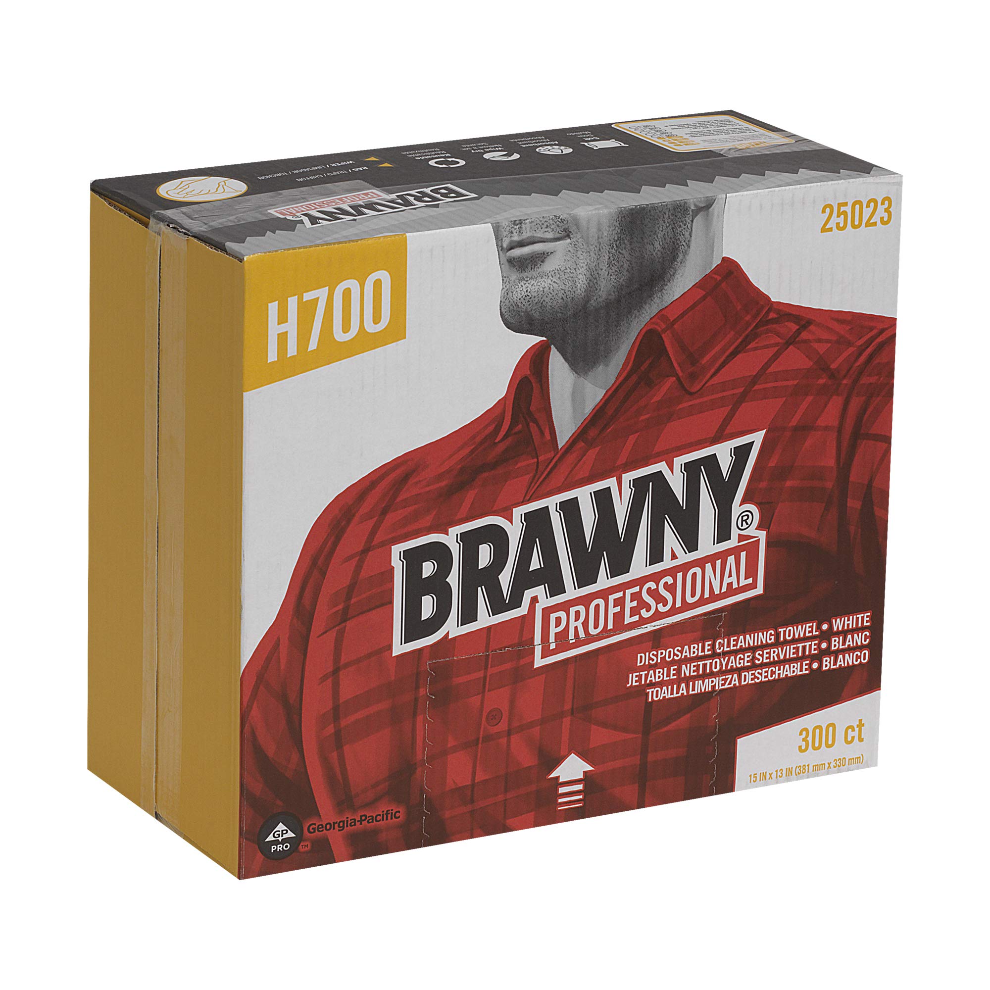 Georgia-Pacific Brawny Professional H700 Disposable Cleaning Towels | 300 White Wipers per Box | Heavy-Duty Absorbent Paper Towels for Commercial & Industrial Cleaning | Ideal for Kitchens, Workshops, and Office Maintenance