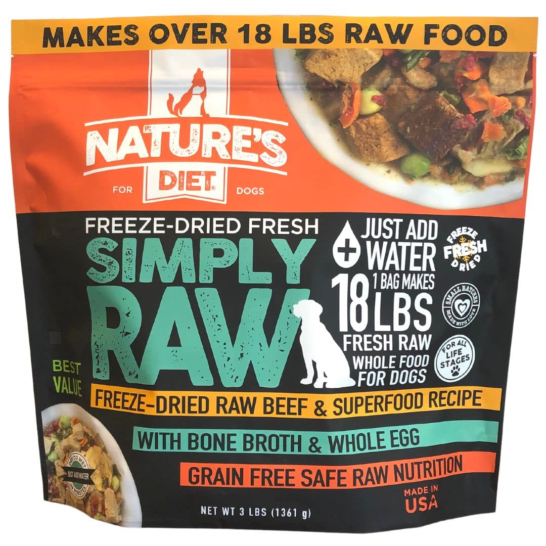 Nature's Diet Simply Raw® Freeze-Dried Raw Dog Food - 18 Lbs Beef Formula with Muscle Meat, Organs, Bone Broth, Whole Egg & Superfoods | Rich in Omega 3-6-9, Probiotics & Prebiotics | Perfect for Adult Dogs with Sensitive Stomachs or Allergies