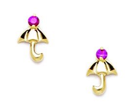 14K Yellow Gold Red CZ Cubic Zirconia Umbrella Shape Screw Back Earrings - 9x6mm Simulated Diamond Stud Earrings for Women | Perfect for Weddings, Parties & Special Occasions