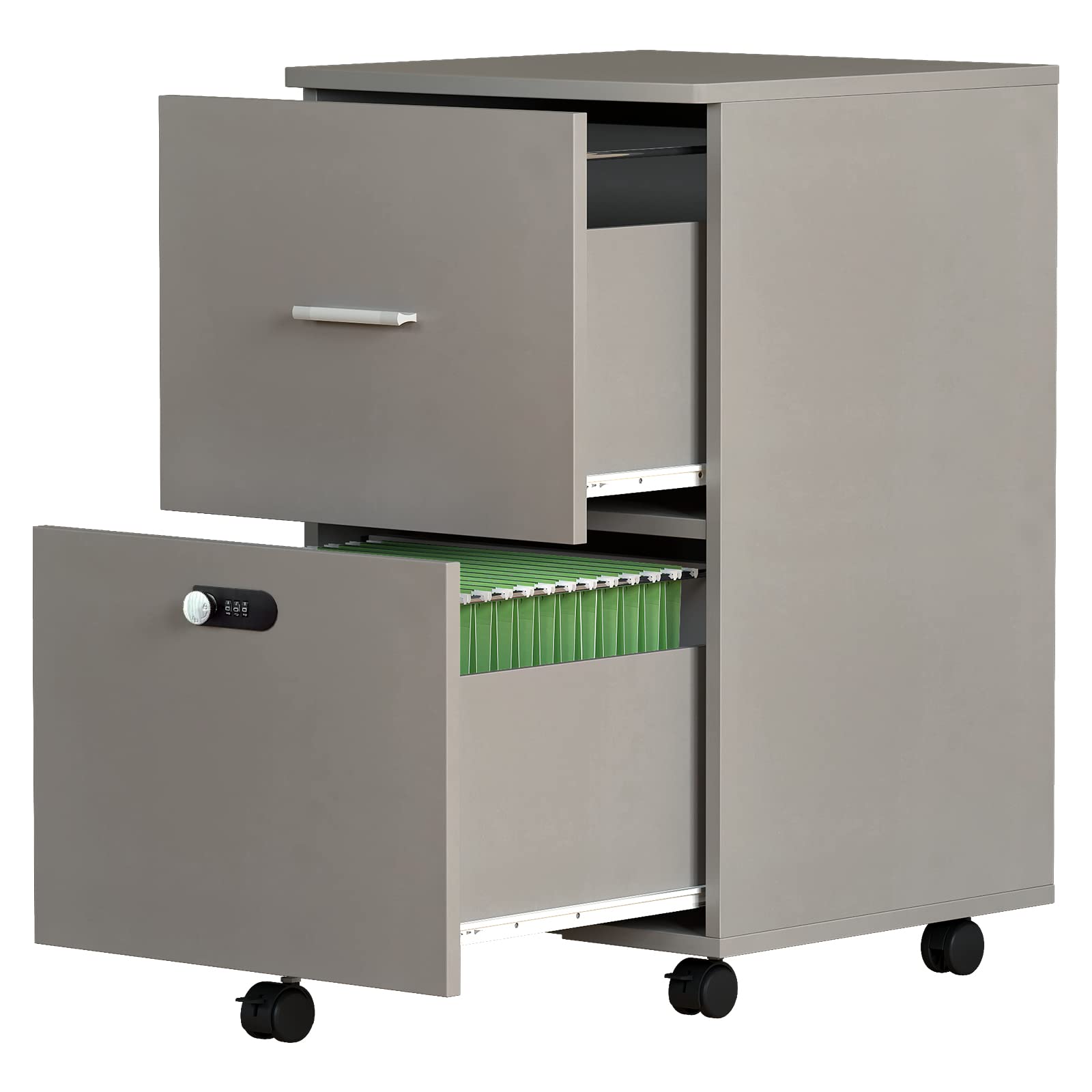Koifuxii 2-Drawer Locking File Cabinet with Wheels - Wooden Rolling Storage Cabinet for Home Office Organization - Perfect for Document Storage, Office Supplies & Home Workspace (Greige)