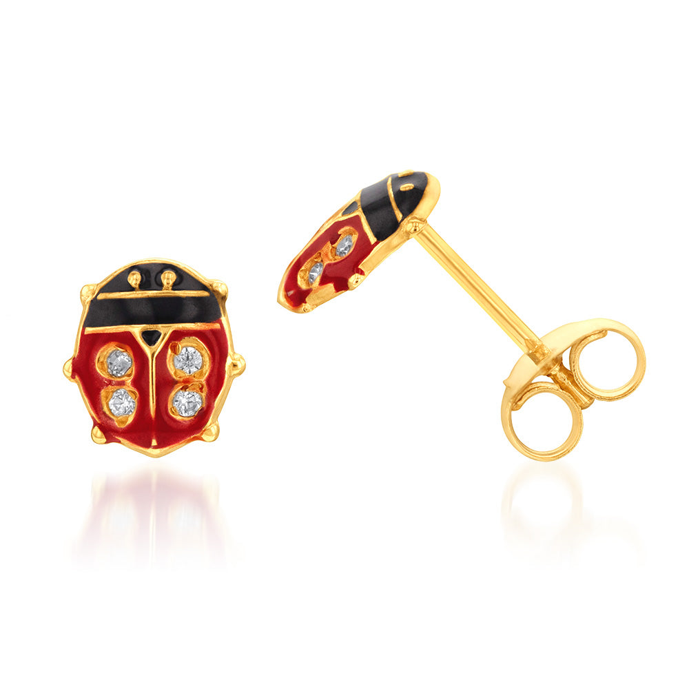 9ct Red and Black Ladybug Stud Earrings - Cute Insect Jewelry for Women - Perfect for Everyday Wear, Gifts, and Special Occasions