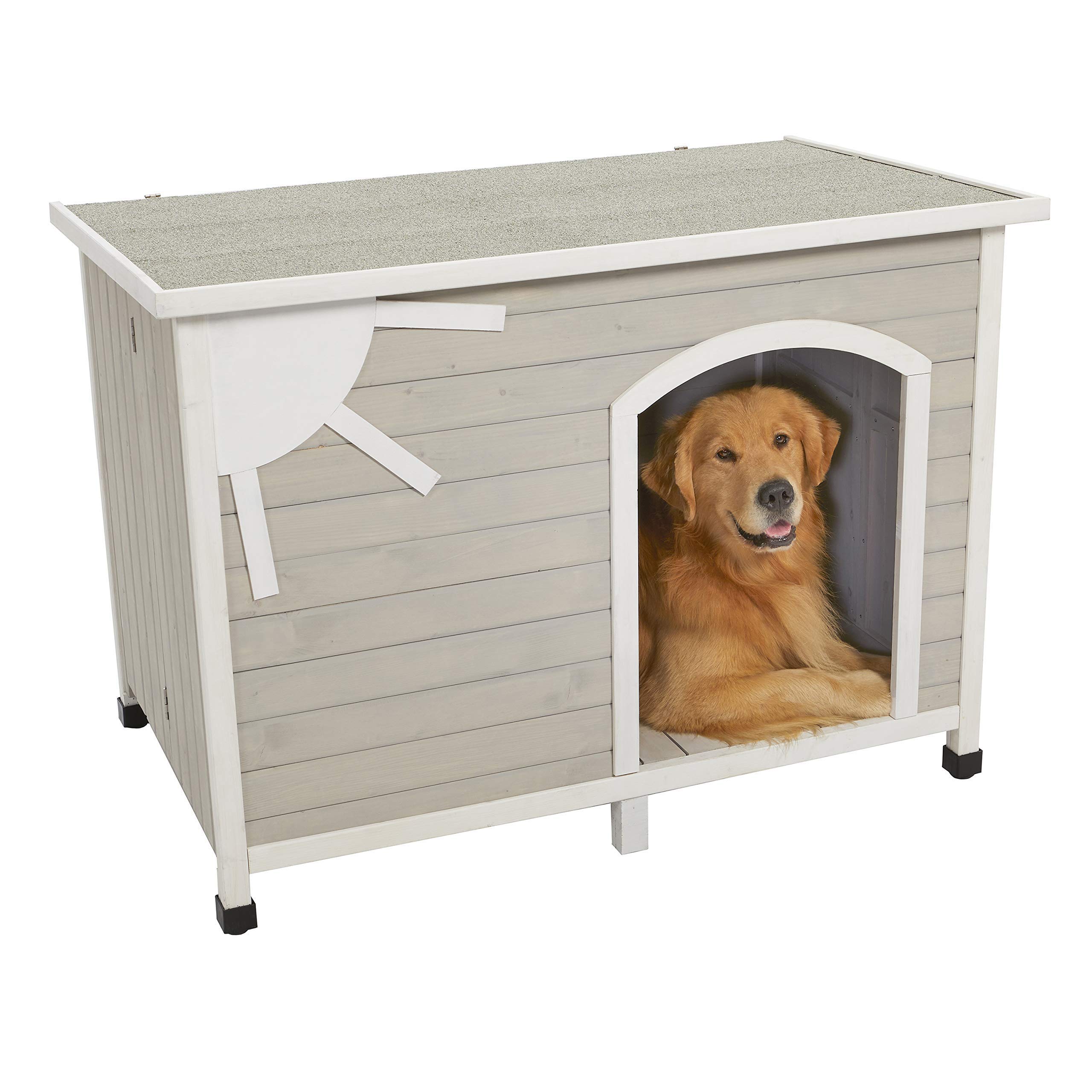 Midwest Homes for Pets Eilio Folding Outdoor Wood Dog House - Easy No-Tool Assembly, Weather-Resistant Beige Design for Large Breed Dogs | Perfect for Backyard, Patio & Garden Use (12EWDH-L)