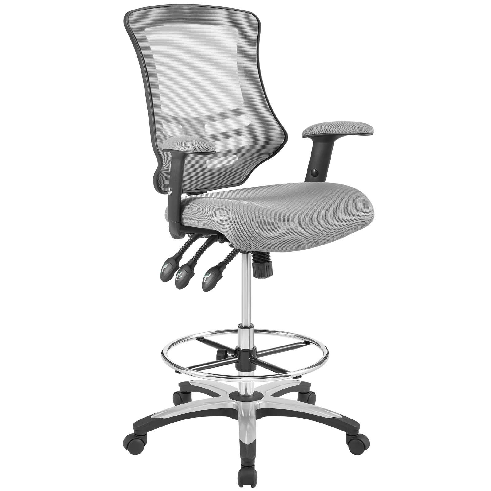 Modway Calibrate Mesh Drafting Chair - Ergonomic Adjustable Office Chair with Lumbar Support, Gray - Perfect for Reception Desks, Home Offices & Workspaces