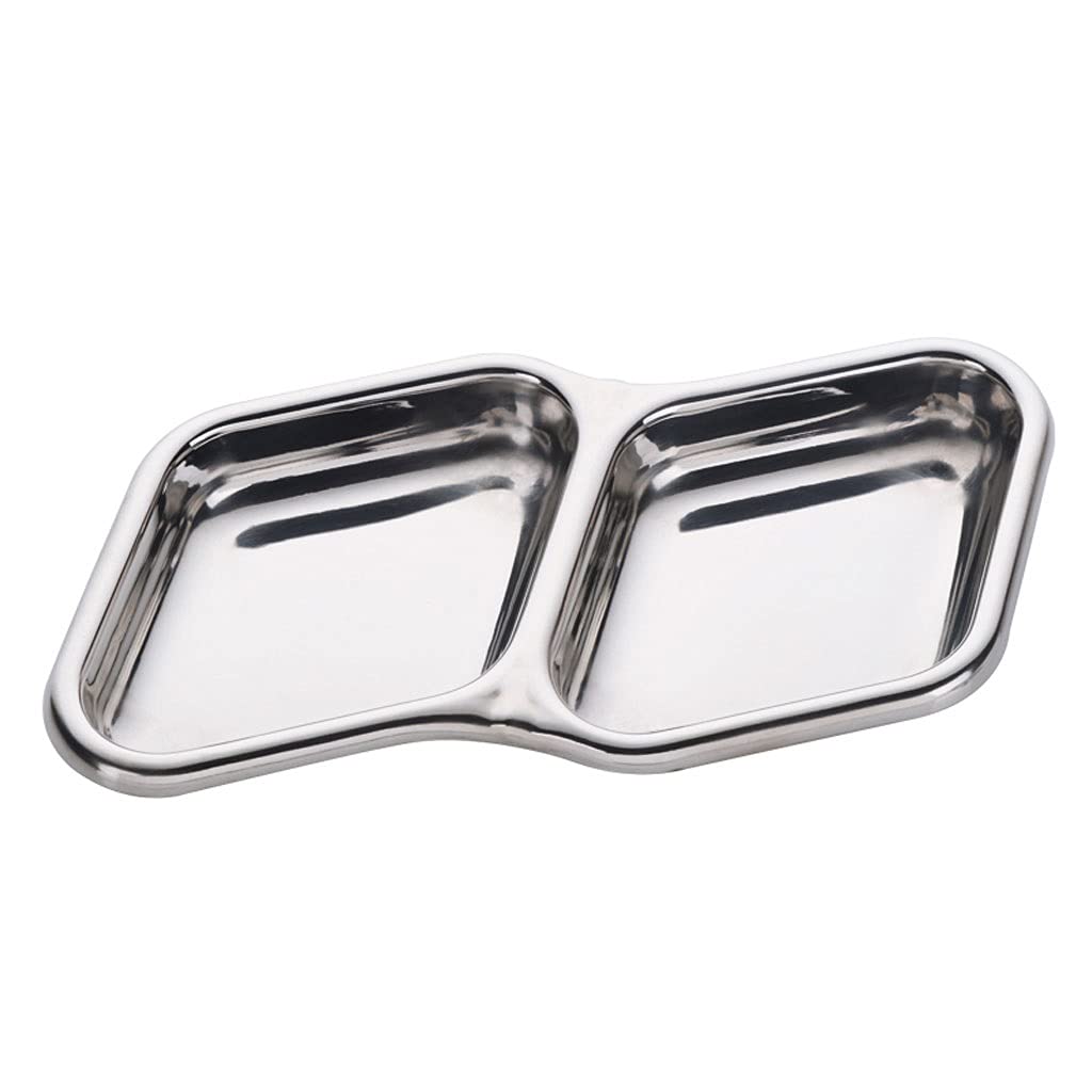 Stainless Steel 2-Compartment Condiment Bowl - Perfect for Salad Dressing, Soy Sauce, Vinegar, Spices, Sushi & BBQ Seasoning | Small Dip Dish for Kitchen, Dining & Outdoor Use (Size B)
