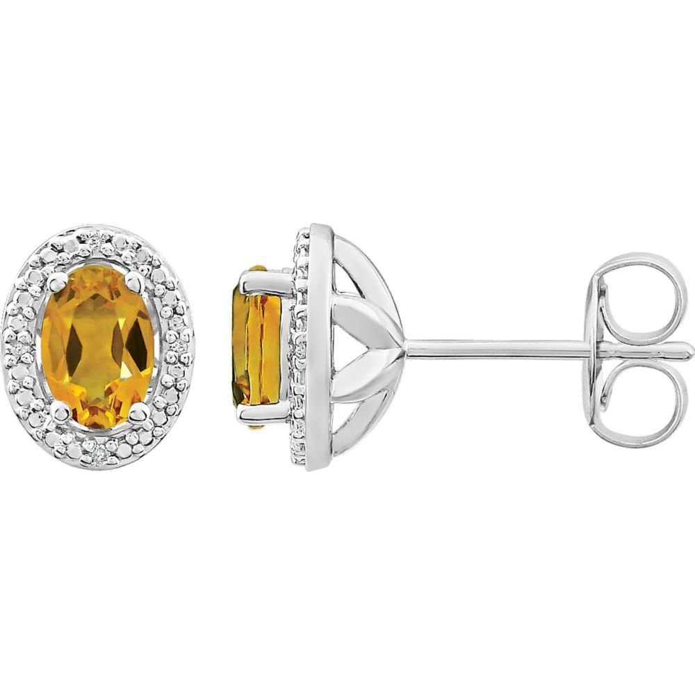 925 Sterling Silver Citrine & Diamond Earrings for Women - Elegant Polished Citrine & 0.025 Dwt Diamond Jewelry - Perfect Gift for Birthday, Anniversary & Special Occasions