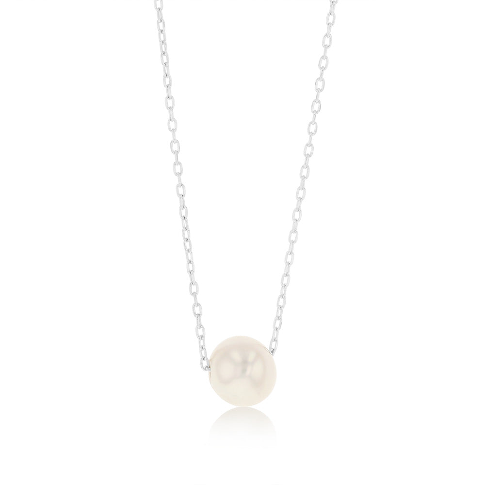 7-8mm White Freshwater Pearl Pendant Necklace in 925 Sterling Silver - Elegant Jewelry Gift for Women, Perfect for Weddings & Special Occasions
