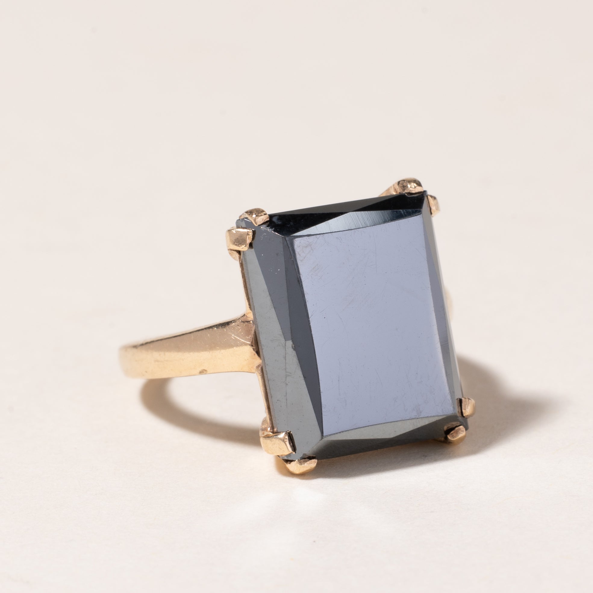 10K Yellow Gold Hematite Ring for Women | 4.56ct Genuine Hematite Stone | Size 5 | Elegant Jewelry Gift for Birthday, Anniversary & Special Occasions