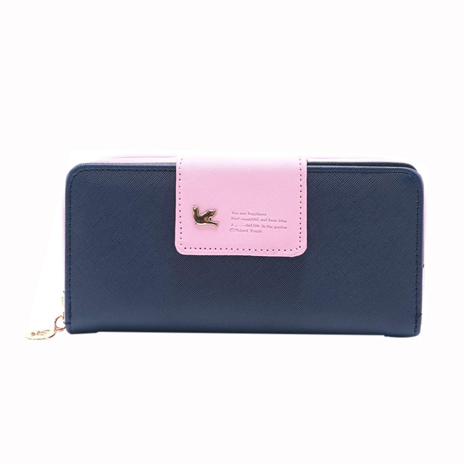 Women's Zip Wallet - Slim Clutch Handbag for Office & Casual Use (Navy)