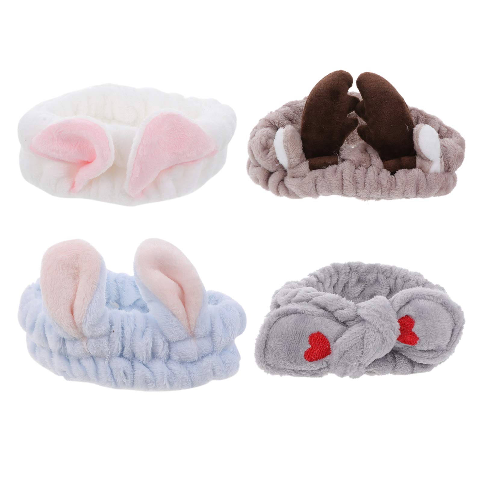 4pcs Plush Flannel Antler Headbands for Girls - Soft Shower Headbands, Cosmetic & Face Washing Hair Bands with Bow Tie Design - Perfect for Bathing, Skincare, and Spa Days