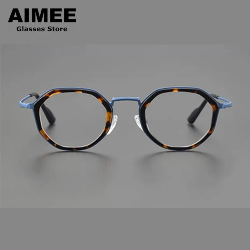 Stylish Aimee Unisex Full Rim Round Polygon Titanium Acetate Eyeglasses Frame 14023 - Perfect for Work, Reading & Fashion Accessories