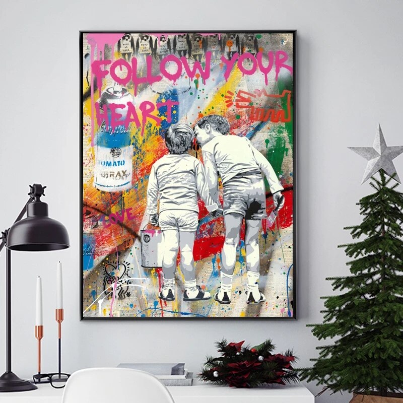 Banksy Canvas Art - Follow Your Heart Graffiti Poster Wall Decor | Unique Street Art Prints for Living Room, Bedroom & Office