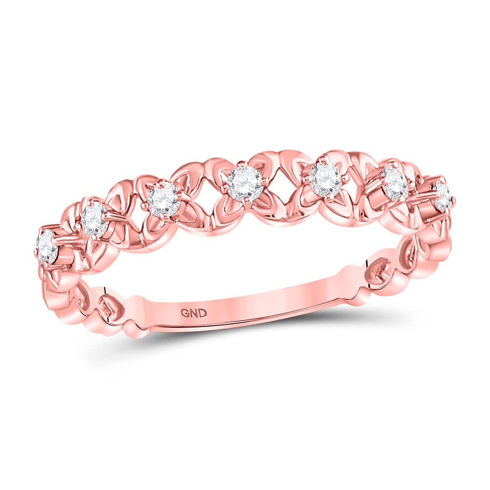 10K Rose Gold Women's Round Diamond Flower Petal Stackable Band Ring - 1/6 CTTW - Perfect for Bridal Sets, Anniversary Gifts & Everyday Elegance