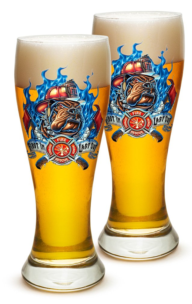 Premium German Beer Stein Set - 6 Firefighter Themed Stoneware Mugs (20oz) - Ideal for Firefighter Gifts, Parties & Home Bar Decor - First In Last Out Design with Logo