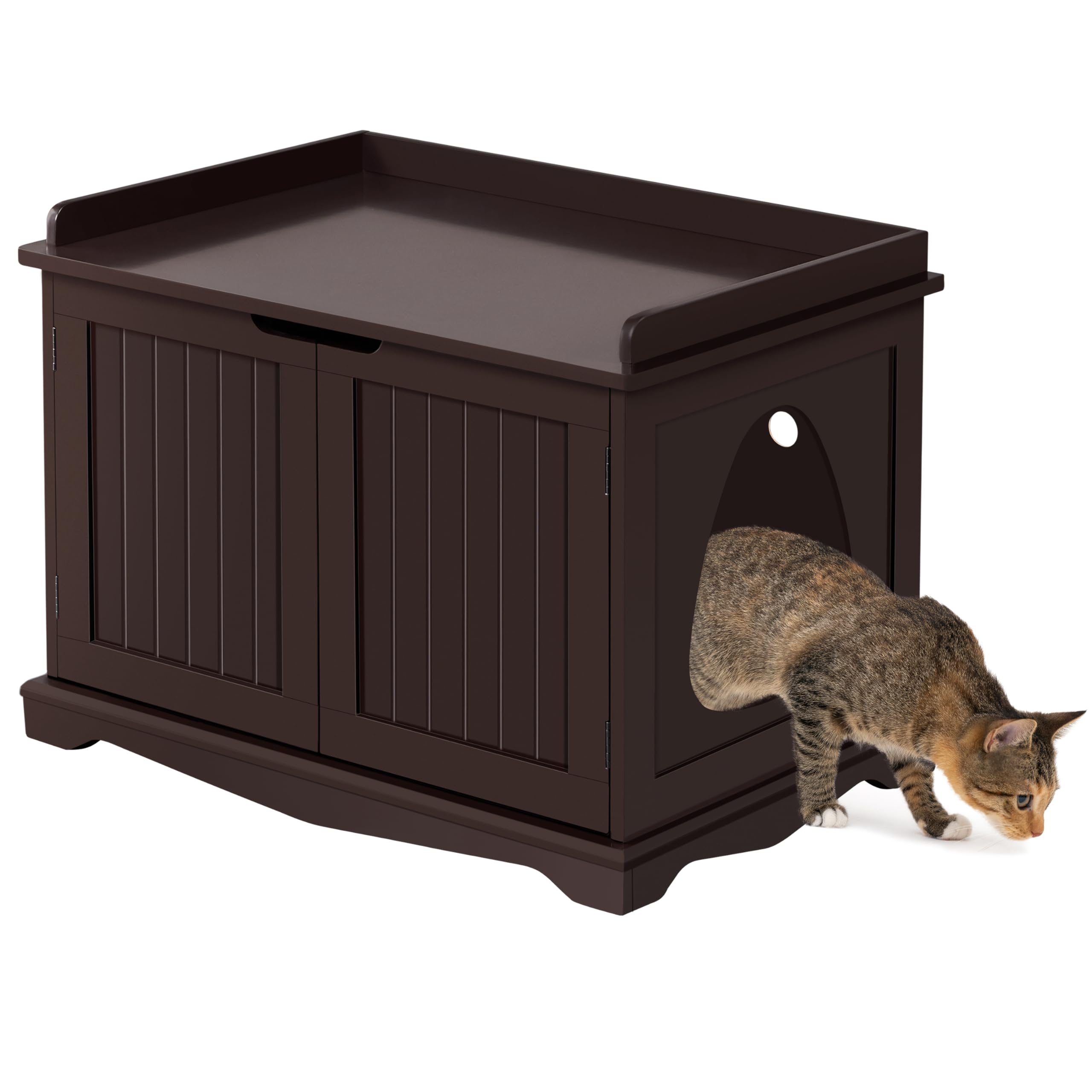 Yaheetech Wooden Cat Litter Box Enclosure - Hidden Cat Washroom Cabinet with Storage, Indoor Cat Litter Box Furniture for Large Cats, Decorative Pet Side Table & Bench - Espresso Finish | Perfect for Small Spaces, Living Rooms & Pet-Friendly Homes