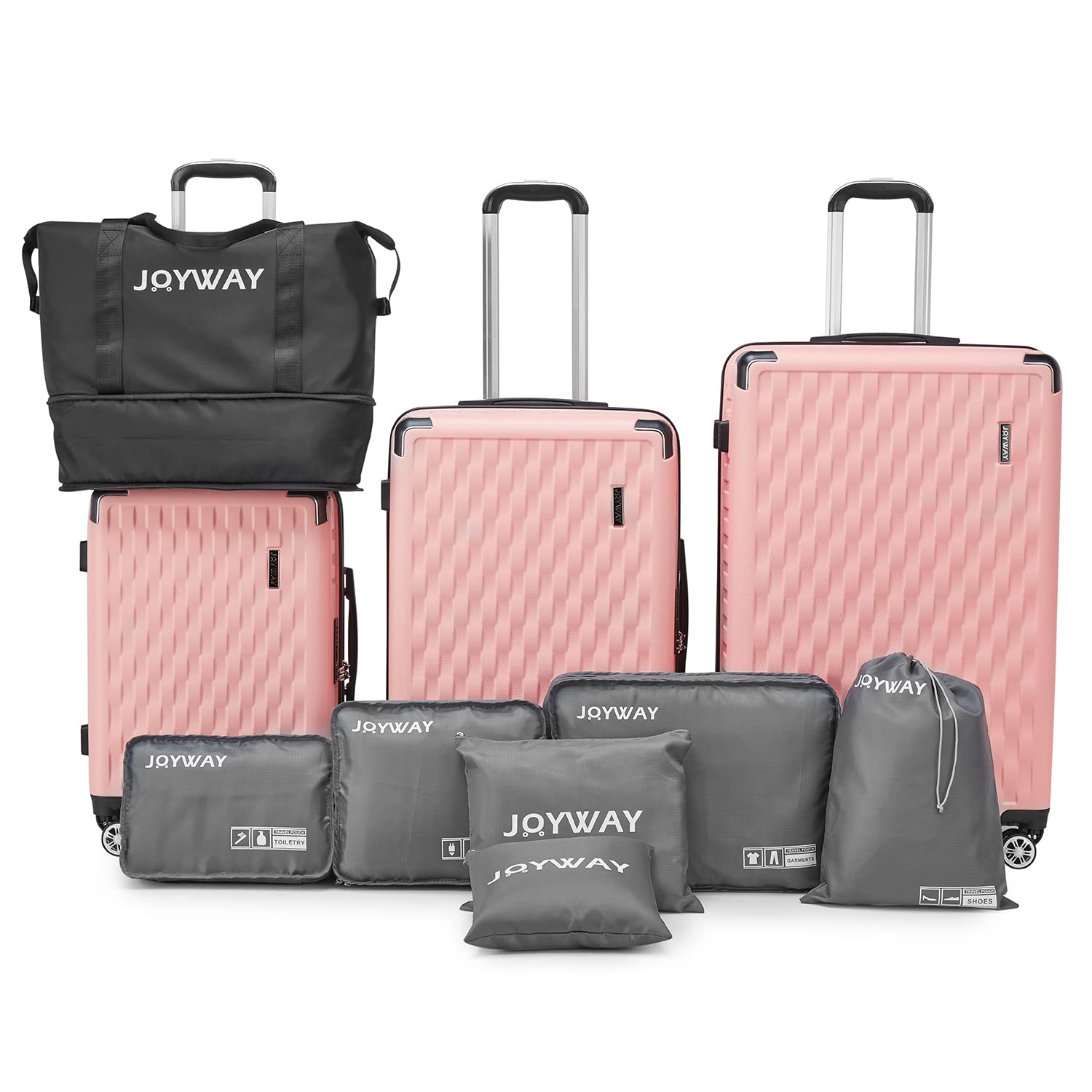 Melalenia 10-Piece Pink Hard Shell Luggage Set with Spinner Wheels & TSA Locks - Large Travel Suitcase for Women | Perfect for Family Vacations, Business Trips & International Travel (10Pcs, Pink)