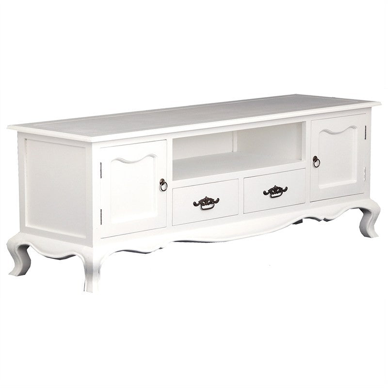 Eiffel Solid Wood White Timber 2 Door 2 Drawer French TV Stand Console Unit, 168cm, White TWS899EU 202 FP WH - Perfect for Living Room, Bedroom & Home Theater Entertainment Center