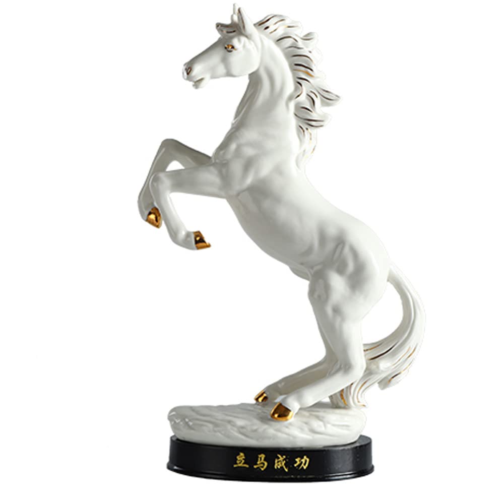 White Horse Statue - Chinese Zodiac Animal Figurine for Home & Office Decor - Feng Shui Sculpture for Living Room, Desk & Bookshelf Display