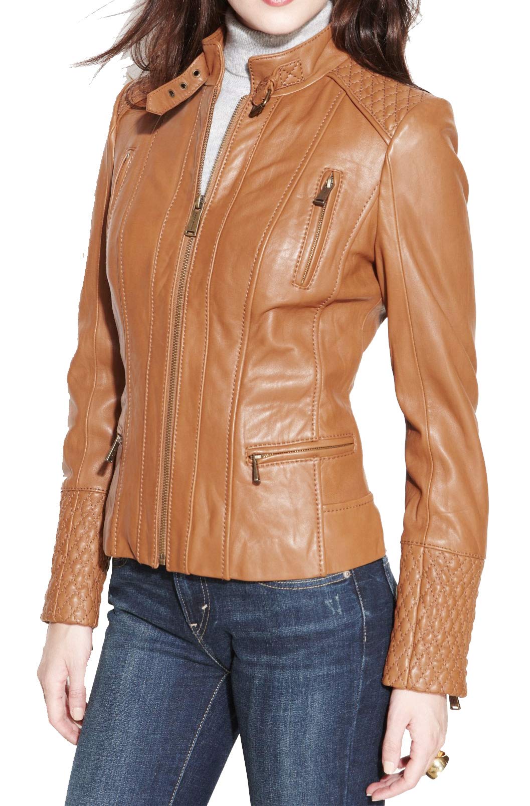 KAINAT Women's Genuine Lambskin Leather Biker Jacket - Stylish Motorcycle Jacket for Women, Fashionable Outerwear for Party, Night Out & Casual Wear