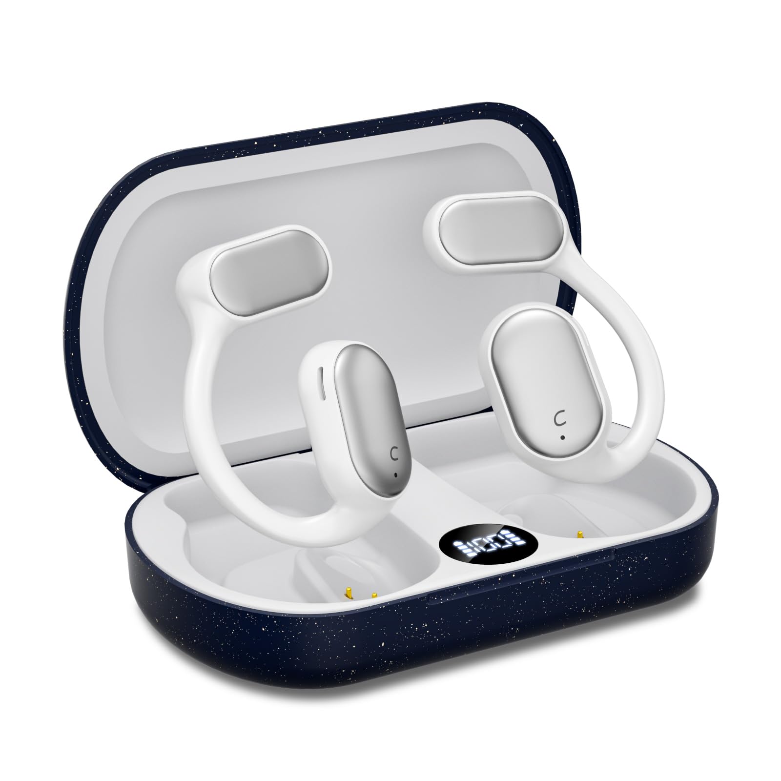 Open Ear Wireless Bluetooth Earbuds - Air Conduction Headphones with Built-in Mic, 30H Playtime, Digital Display Charging Case, IPX5 Waterproof for Android iPhone (Blue) - Perfect for Running, Cycling & Outdoor Sports