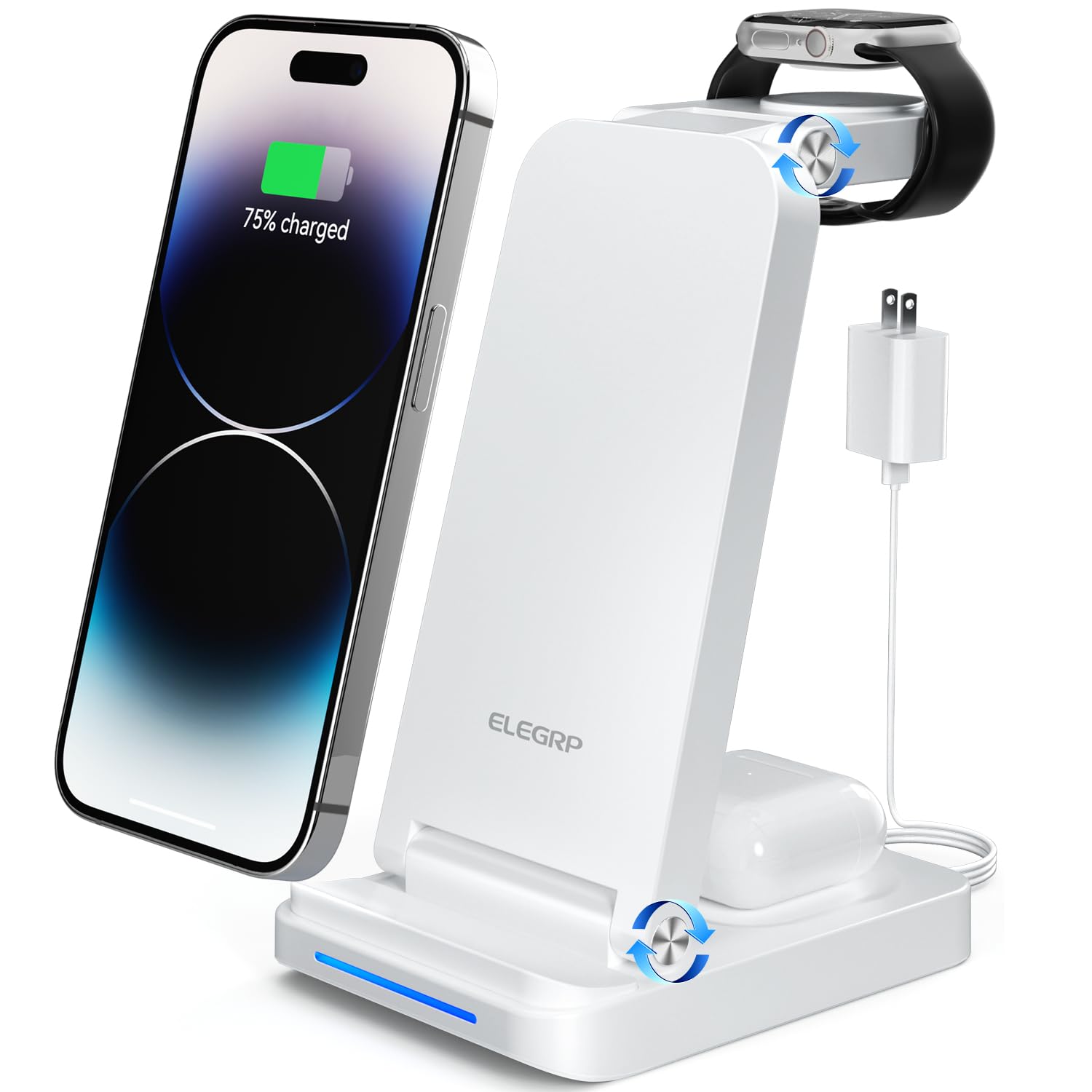 3 in 1 Fast Wireless Charging Station for iPhone 15/14/13/12/11/Pro/Max/SE/8, Samsung Galaxy S23/S22/S21/S20/Note 20, Apple Watch & AirPods - Portable Travel Charger for Home, Office & Car (Black)