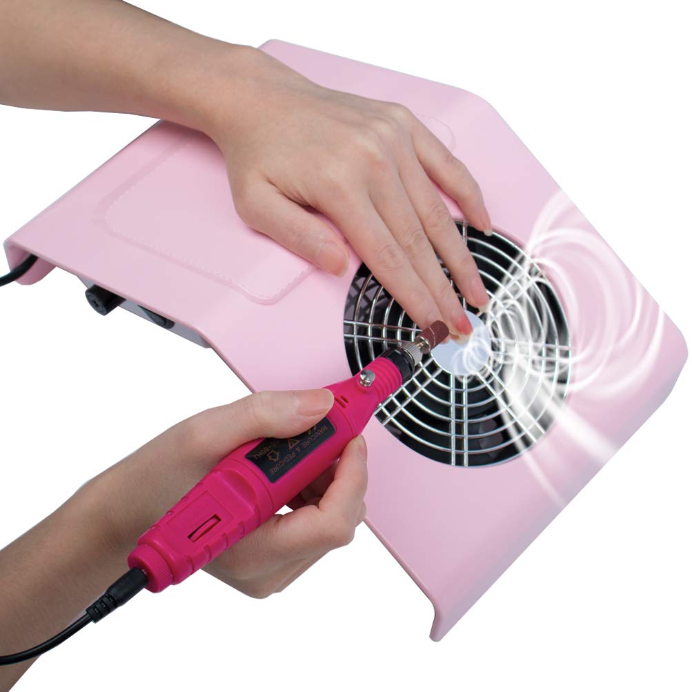 40W Pink Nail Dust Extractor for Manicure & Gel Removal - Salon & Home Use