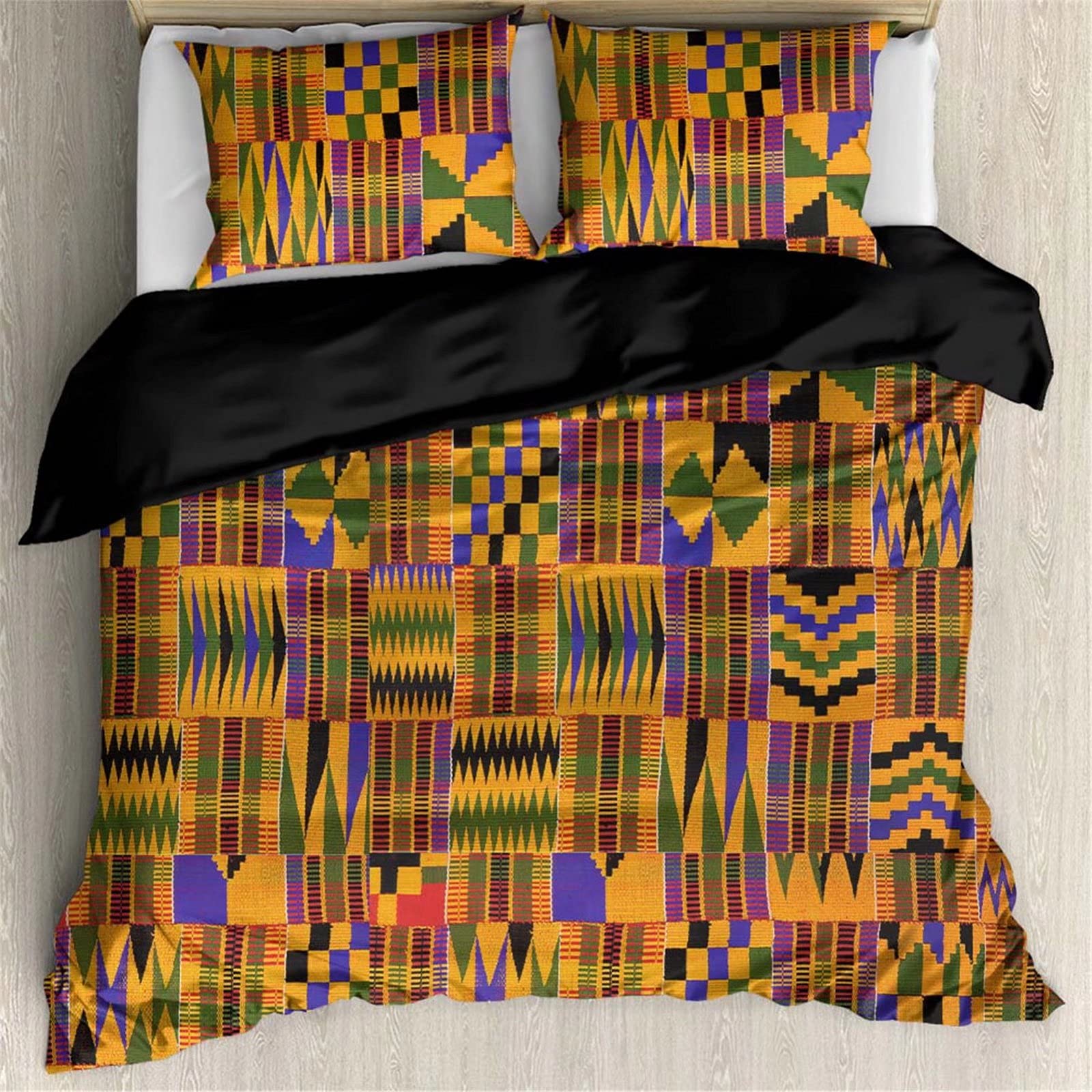 SEANATIVE African Kente Print Duvet Cover Set - Ultra Soft Polyester King Size Bedding - Ethnic Style Comforter Cover for Bedroom Decor - Perfect for Home Styling & Cultural Themed Rooms