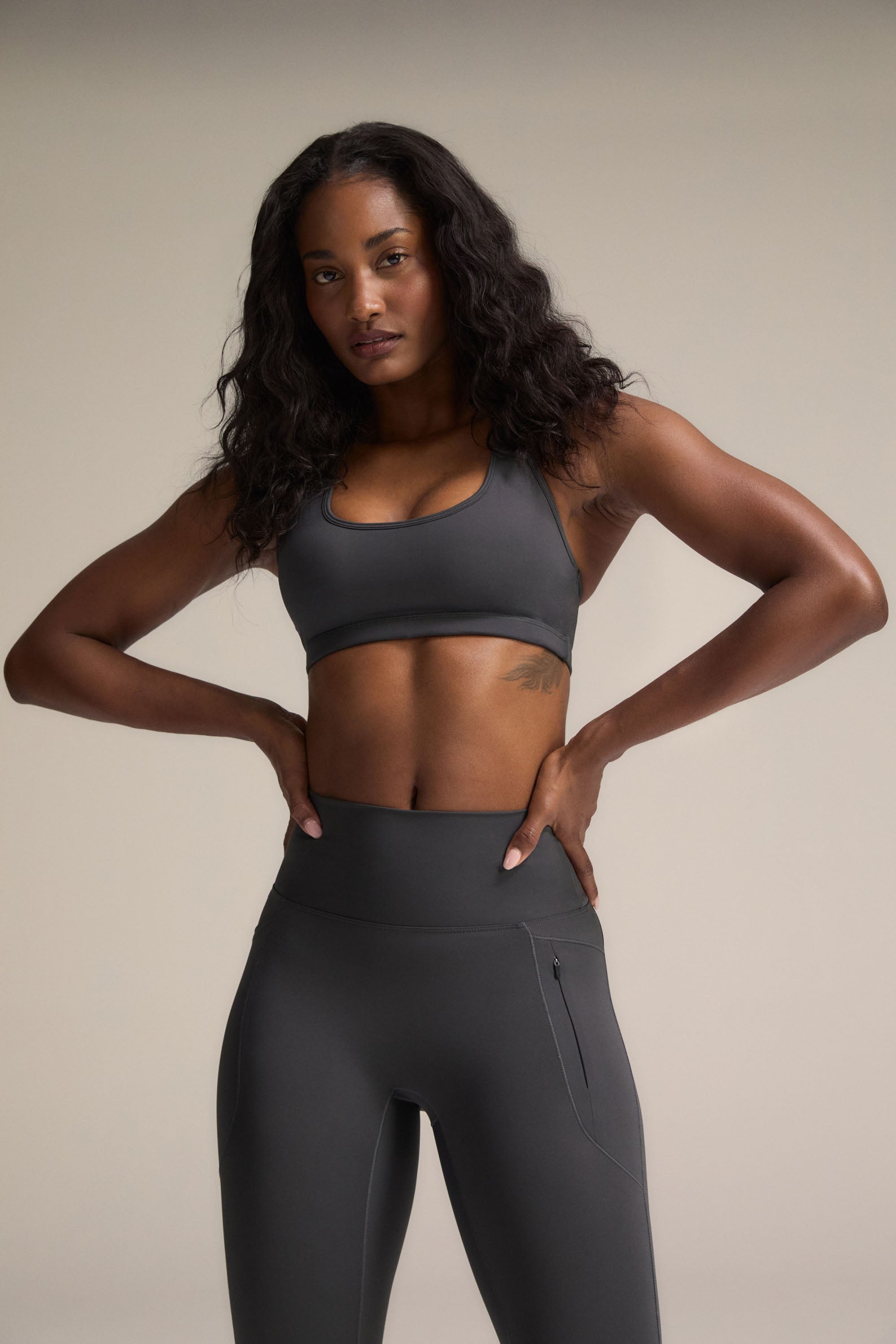 Ultimate Scoop Neck Racerback Sports Bra - Graphite Grey for Yoga, Running & Gym Workouts