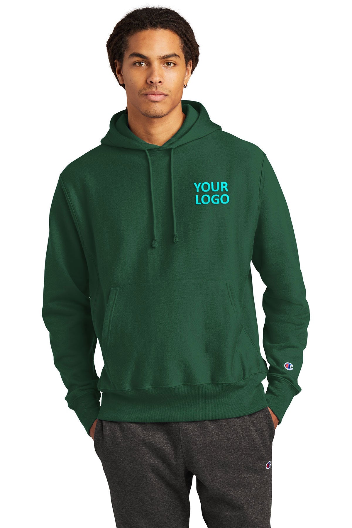 Champion Reverse Weave Hooded Sweatshirt for Men & Women - Premium Cotton Pullover with Kangaroo Pocket - Dark Green - Perfect for Casual Wear, Gym & Outdoor Activities