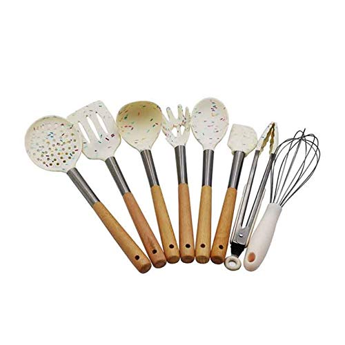 KAPOHU 6-Piece Silicone Kitchen Utensil Set - Wooden Handle Heat-Resistant Spatula, Turner, Soup Spoon - Non-Stick Cooking Tools for Baking, Frying & Serving - Perfect for Home Chefs & Professional Kitchens