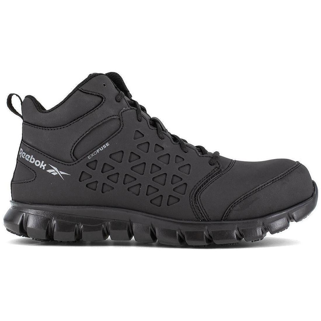 Sublite Cushion Alloy Toe Mid Cut Work Boots for Men - Lightweight Safety Shoes with Exofuse Technology, Black - Perfect for Construction, Warehouse & Outdoor Work