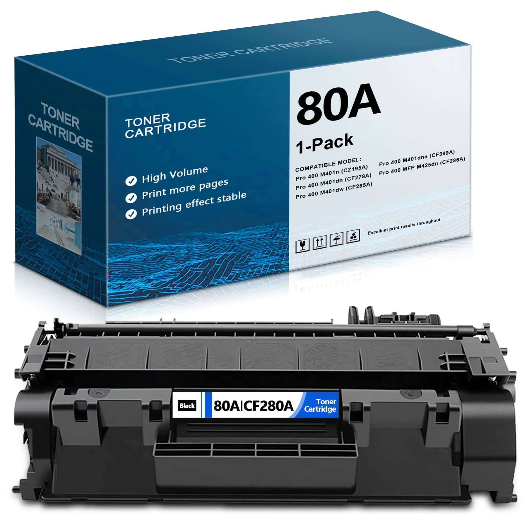 WYXBHGS 80A Black Toner Cartridge for HP M401dn M425dn Printers - Office & Home Use