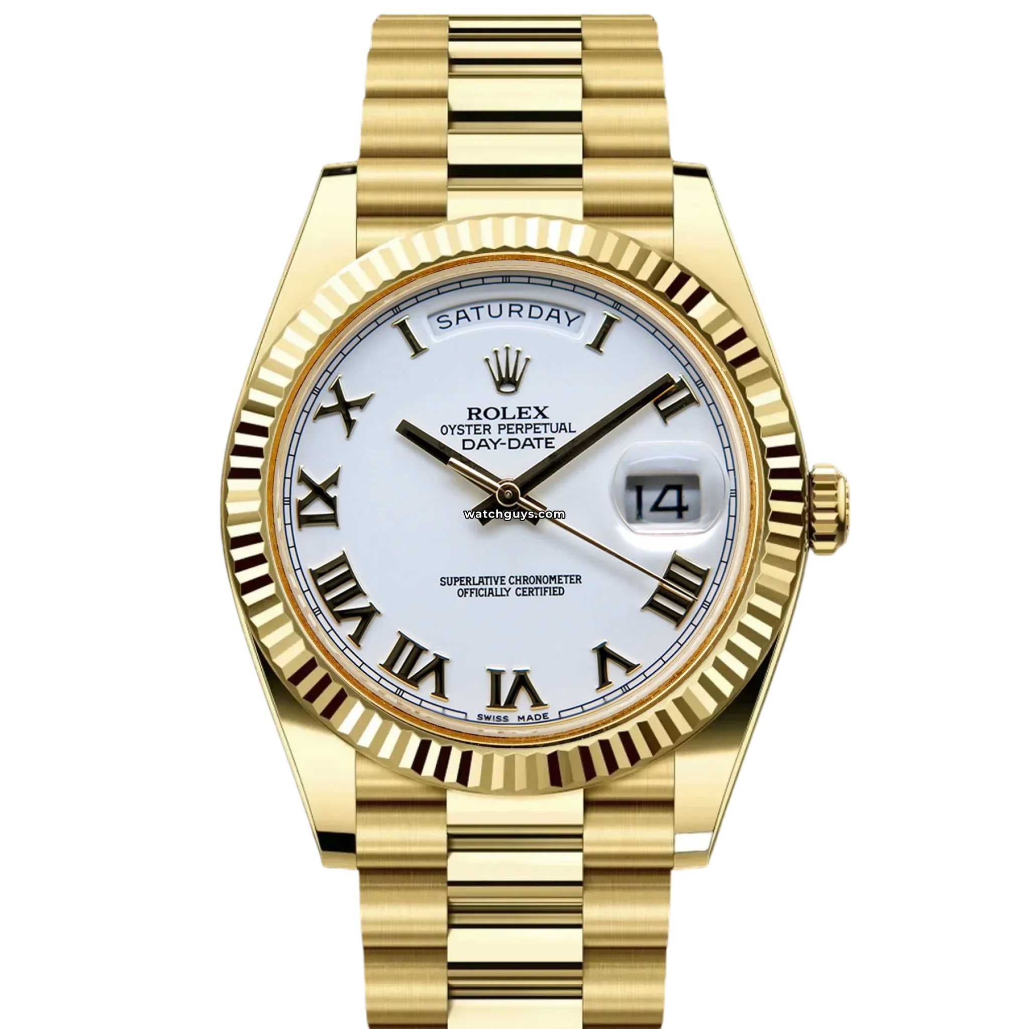 Rolex Day-Date 218238 18K Yellow Gold Men's Watch with White Roman Dial - Luxury Dress Watch for Business & Formal Occasions