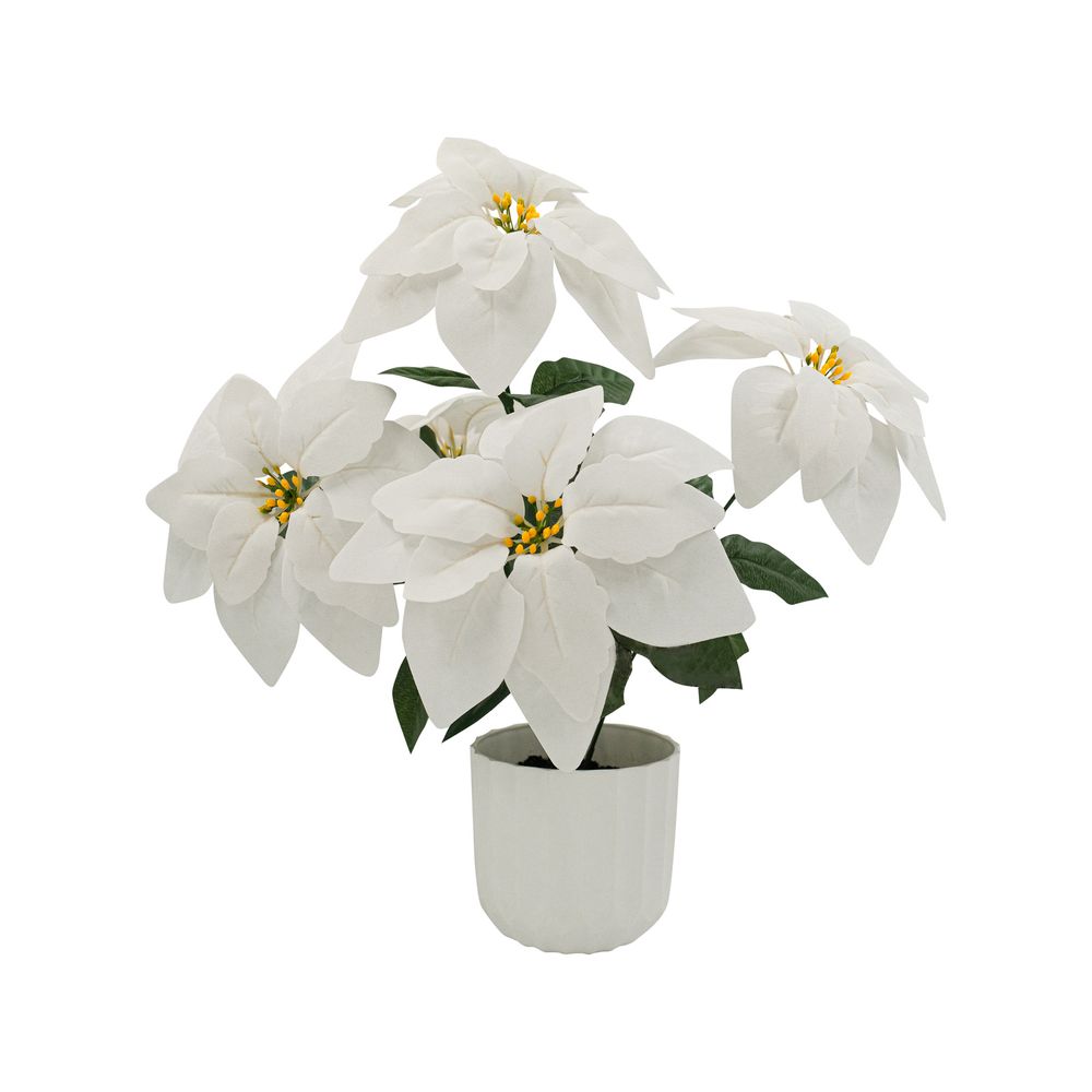 Premium Artificial Poinsettia Christmas Flower in White - 45cm Tall with Ribbed Pot - Perfect for Holiday Home Decor, Office, and Festive Centerpieces