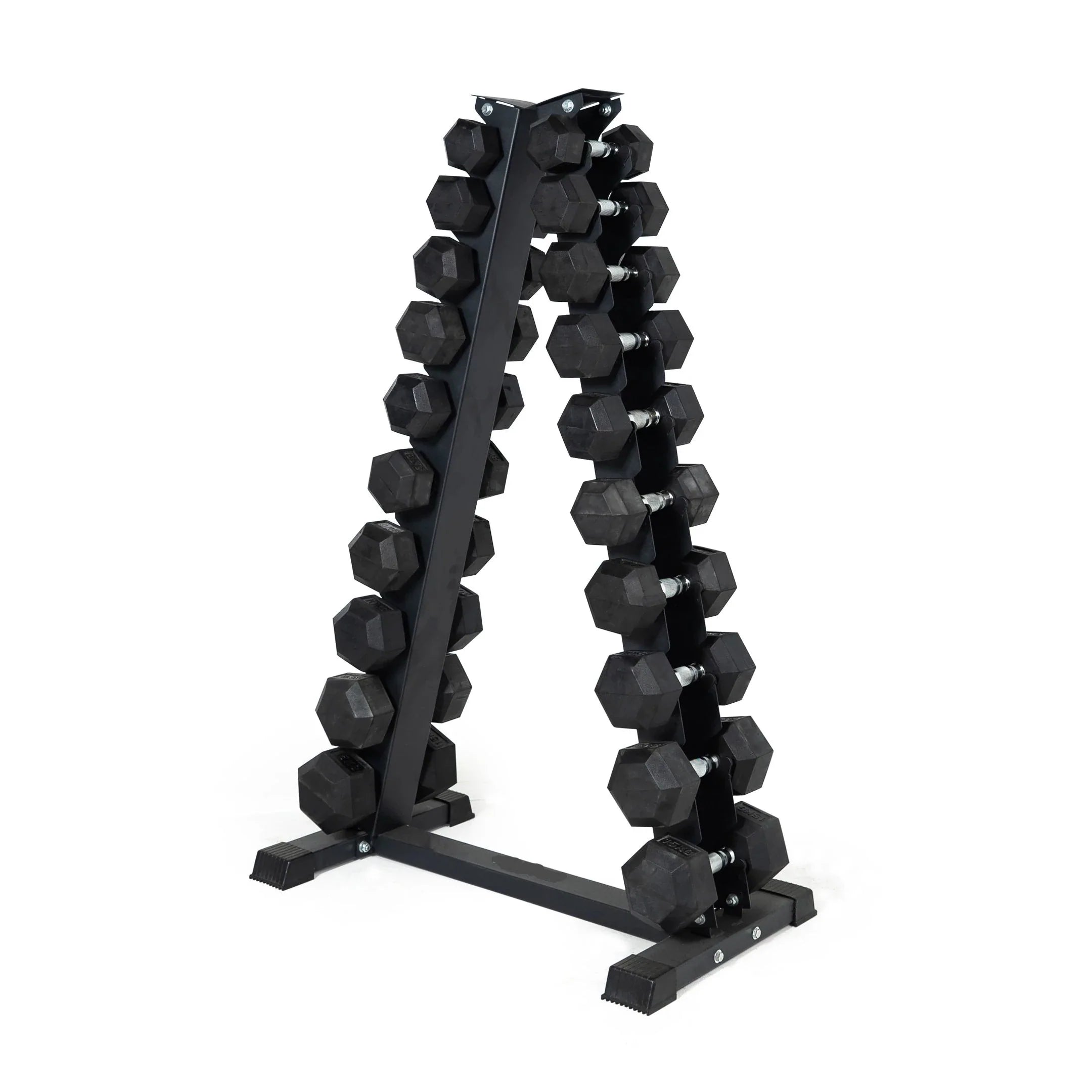 1kg to 10kg Rubber Hex Dumbbell Set With Vertical Stand - Home Gym Equipment for Strength Training & Weightlifting