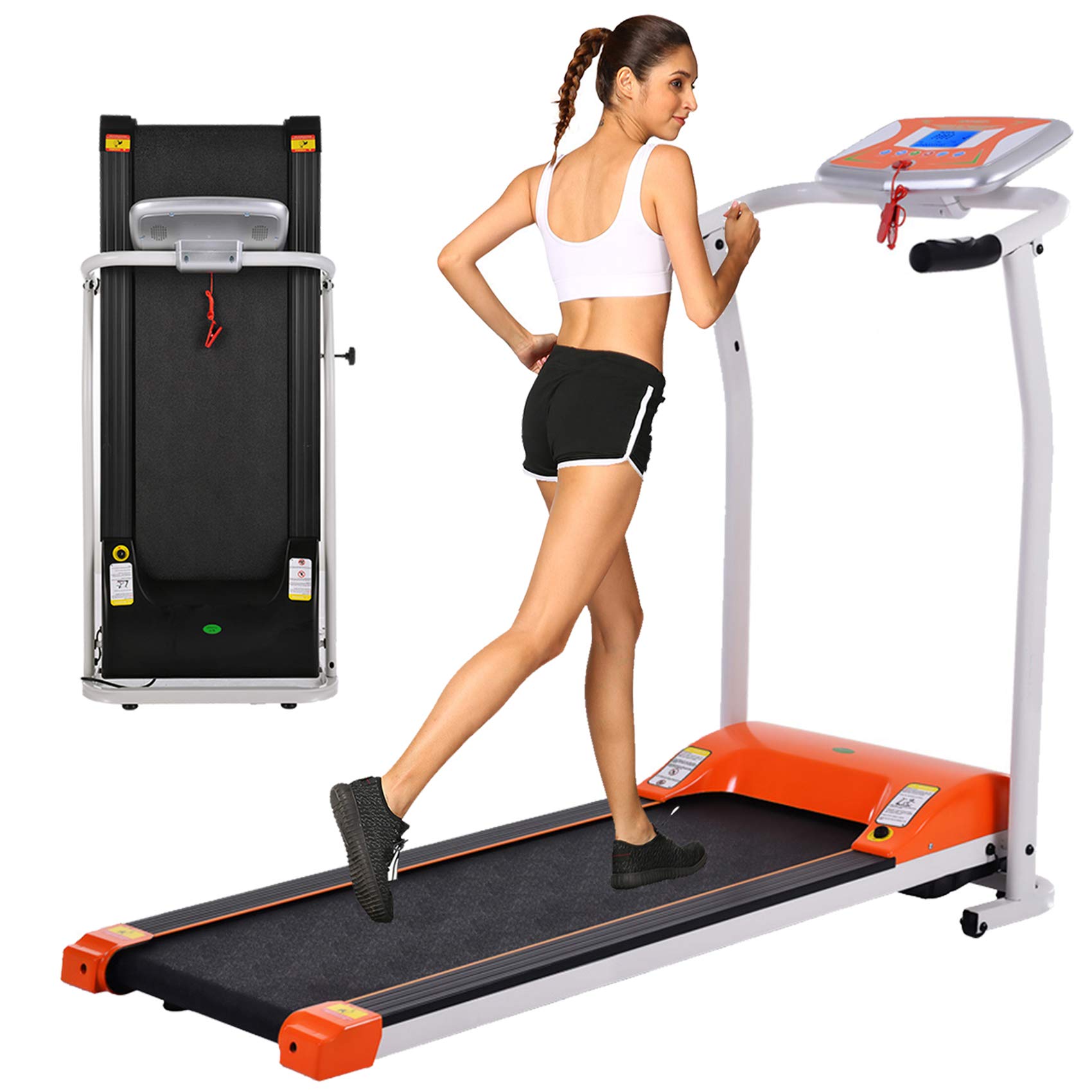OppsDecor Folding Electric Treadmill - Home Running Machine with Motorized Power, Pulse Grip & Safety Key for Fitness Exercise | Perfect for Small Spaces & Home Gym Workouts