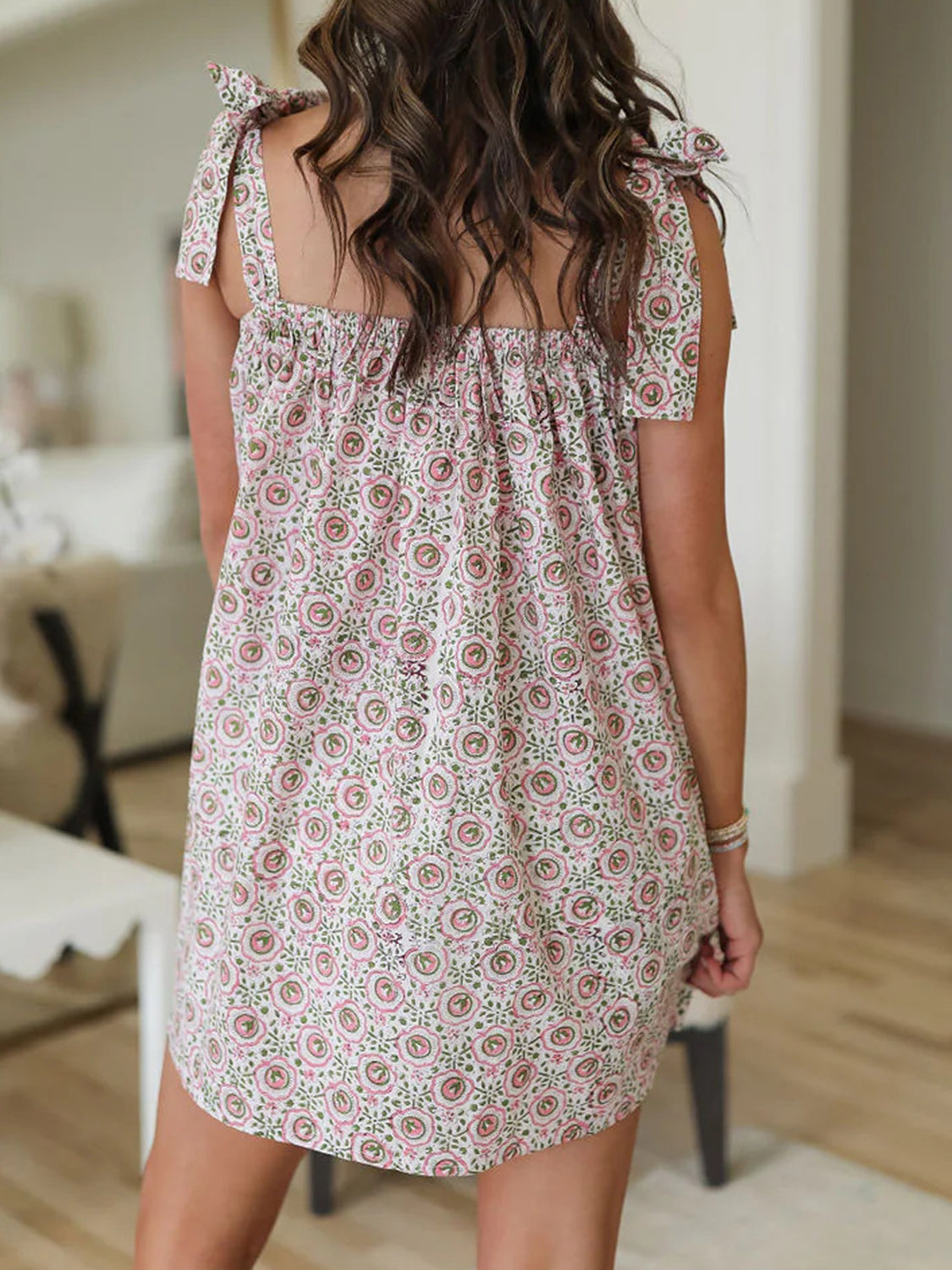 Floral Print Summer Tie Shoulder Mini Cami Dress - Women's Sleeveless Sundress for Beach, Vacation & Date Night