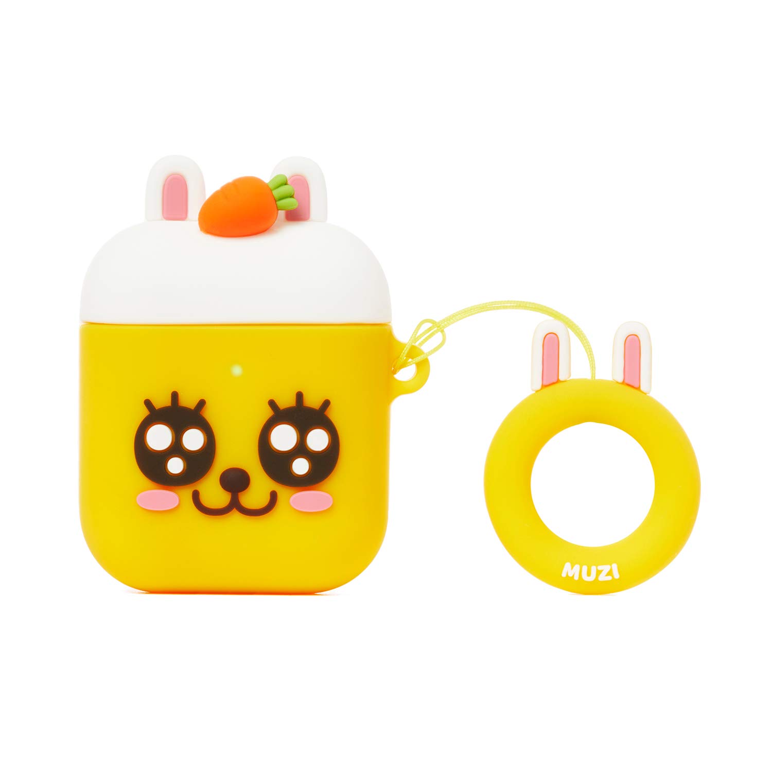 Official KAKAO FRIENDS Muzi Silicone AirPods Case with Finger Ring - Compatible with Apple AirPods 1/2/3 & Pro Charging Case | Cute Protective Cover for Daily Use, Travel & Work
