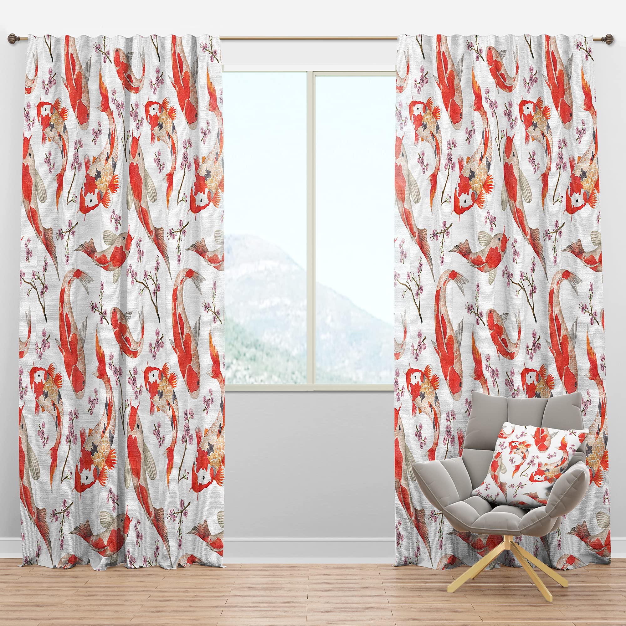 Blackout Curtains with Chinese Rainbow Carp Design - Thermal Insulated Single Panel Window Drapes for Bedroom & Living Room (52x108 inches) - Perfect for Light Blocking, Privacy & Home Decor