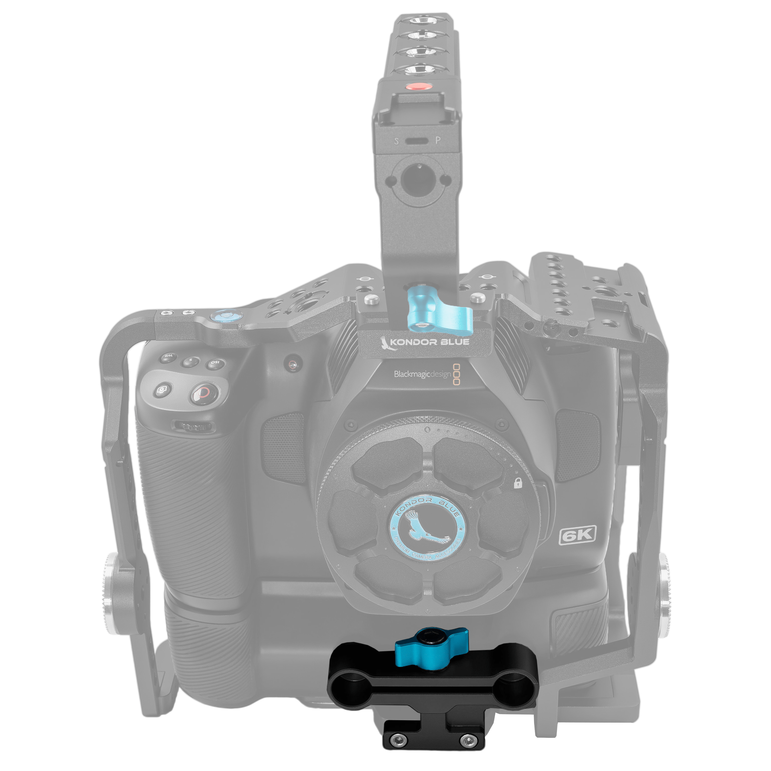 Kondor Blue 15MM Gray Rail Block Adapter for BMPCC 6K Pro Battery Grip Cage (Black) - Camera Rig Accessory for Blackmagic Design Cinema Cameras - Perfect for Film Production & Vlogging Setups
