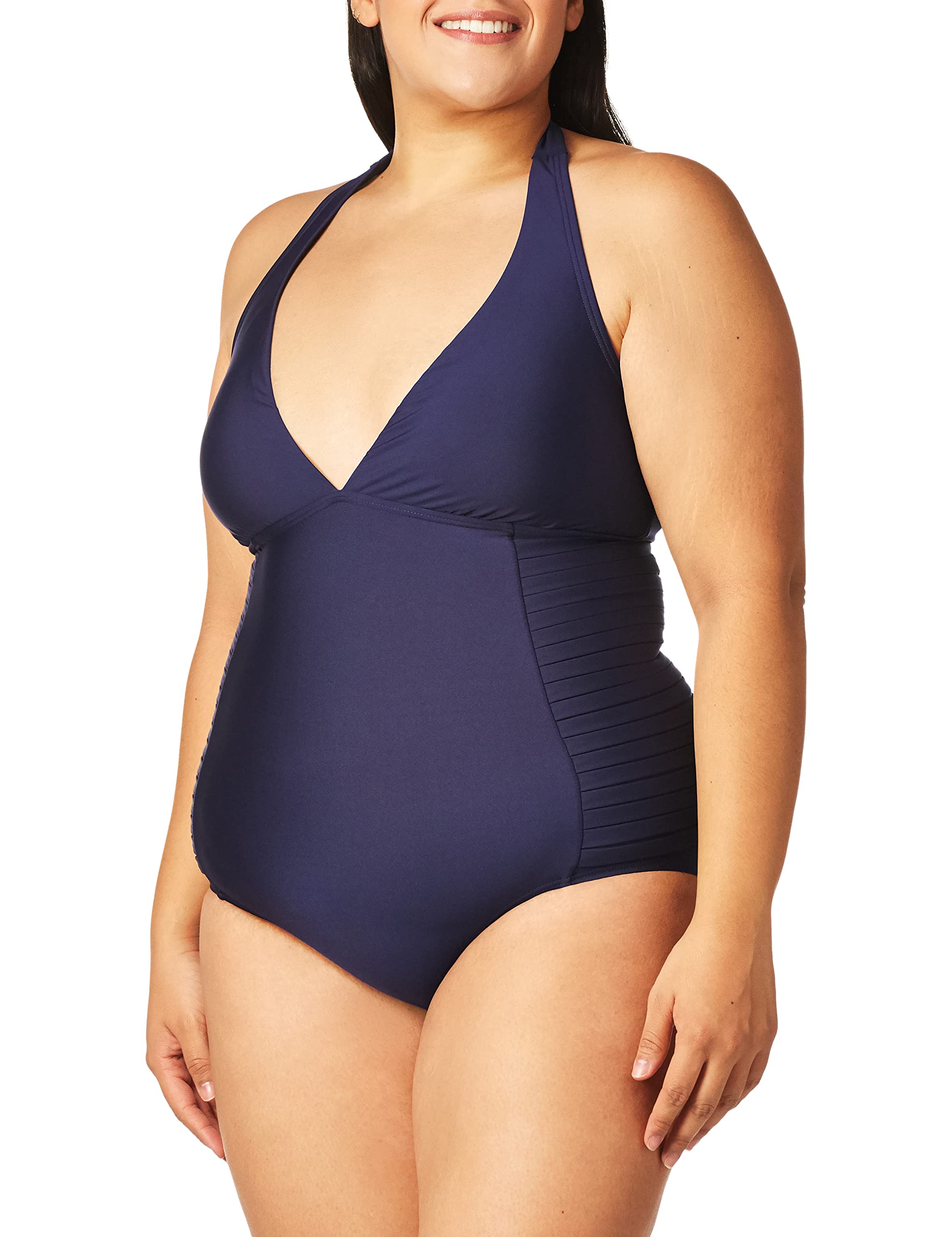 Calvin Klein Women's Standard Halter One Piece Swimsuit with Removable Cups & Pleated Detail | Beachwear, Pool Party, Vacation Essentials