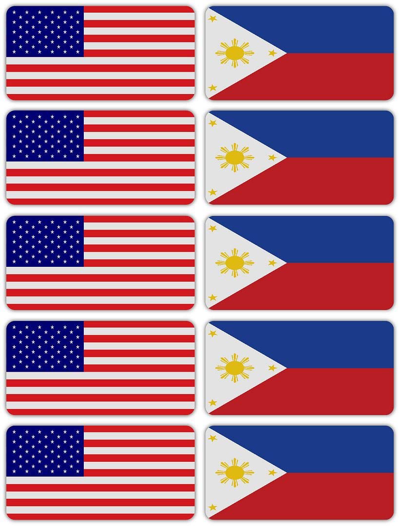 3M Reflective US & Philippines Flag Stickers (10-Pack) - High Visibility Safety Decals for Hard Hats, Helmets, Bikes, Toolboxes & Laptops - Perfect for Construction Sites, Night Cycling & Workplace Safety