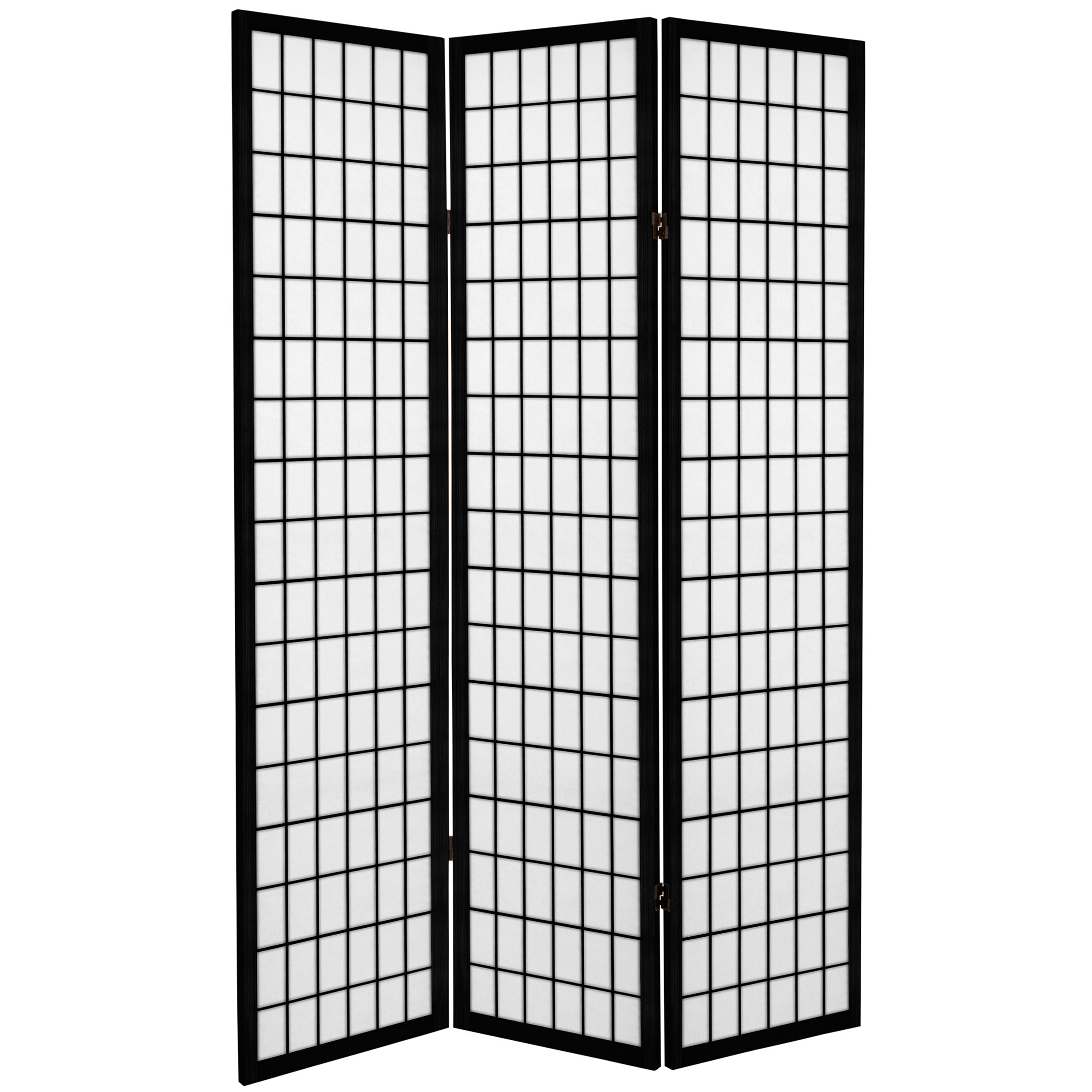 6 ft. Tall Black Canvas Window Pane Room Divider - 3 Panel Folding Privacy Screen for Home Office, Bedroom & Living Room Separation