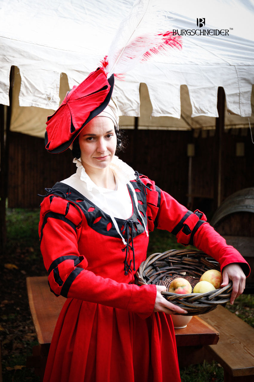 Landsknecht Striped Sleeves - Renaissance Flora Red & Black Costume Accessories for Historical Reenactment, LARP, and Cosplay Events