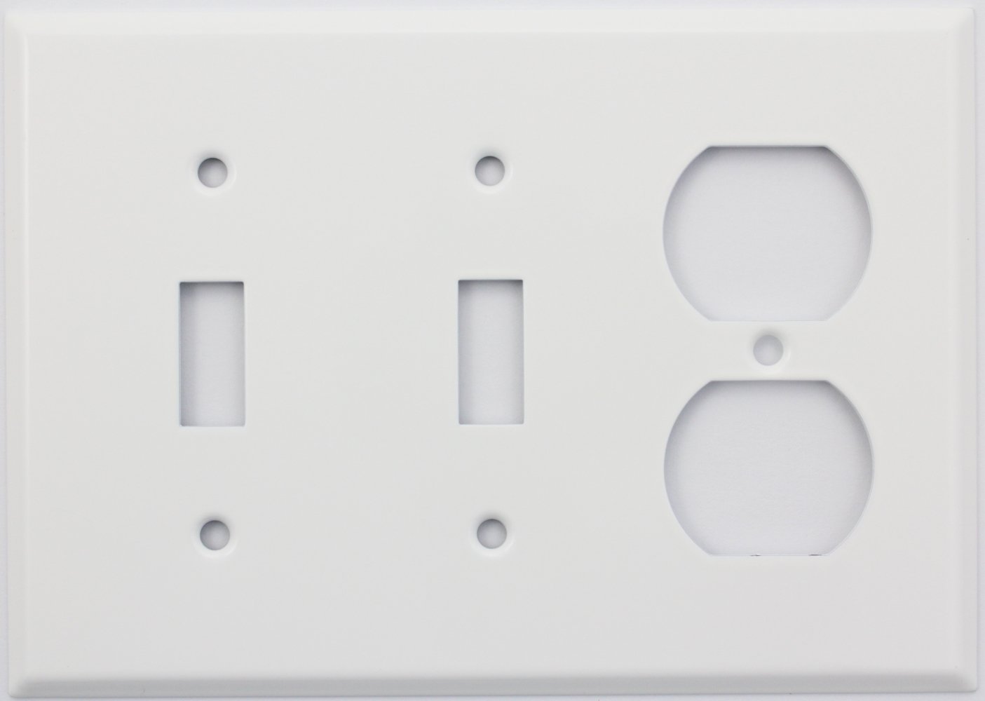 Stamped Steel Smooth White 3 Gang Switch Plate - 2 Toggle Switches & 1 Duplex Outlet Cover - Ideal for Home, Office, and Commercial Electrical Installations