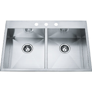 Kindred QDLF2233 8 3 Stainless Steel 3-Hole 2-Bowl Dual Mount Kitchen Sink - Perfect for Modern Homes, Restaurants & RV Campers