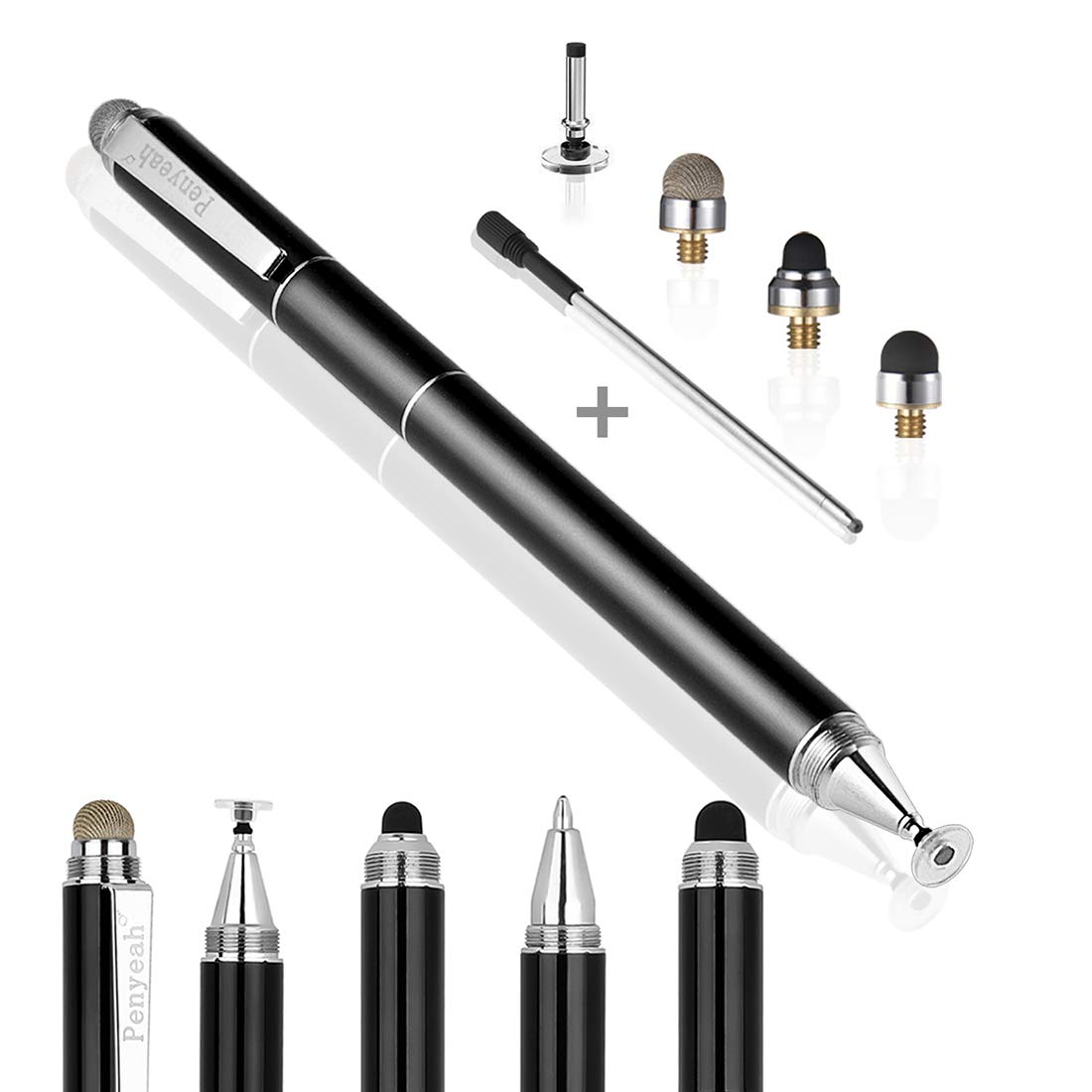Penyeah 4-in-1 Stylus Pen for Touch Screens - High Precision Capacitive Stylus with 4 Replacement Tips, Compatible with iPhone, iPad, Tablets & Laptops (Black) - Perfect for Drawing, Note-Taking & Digital Art