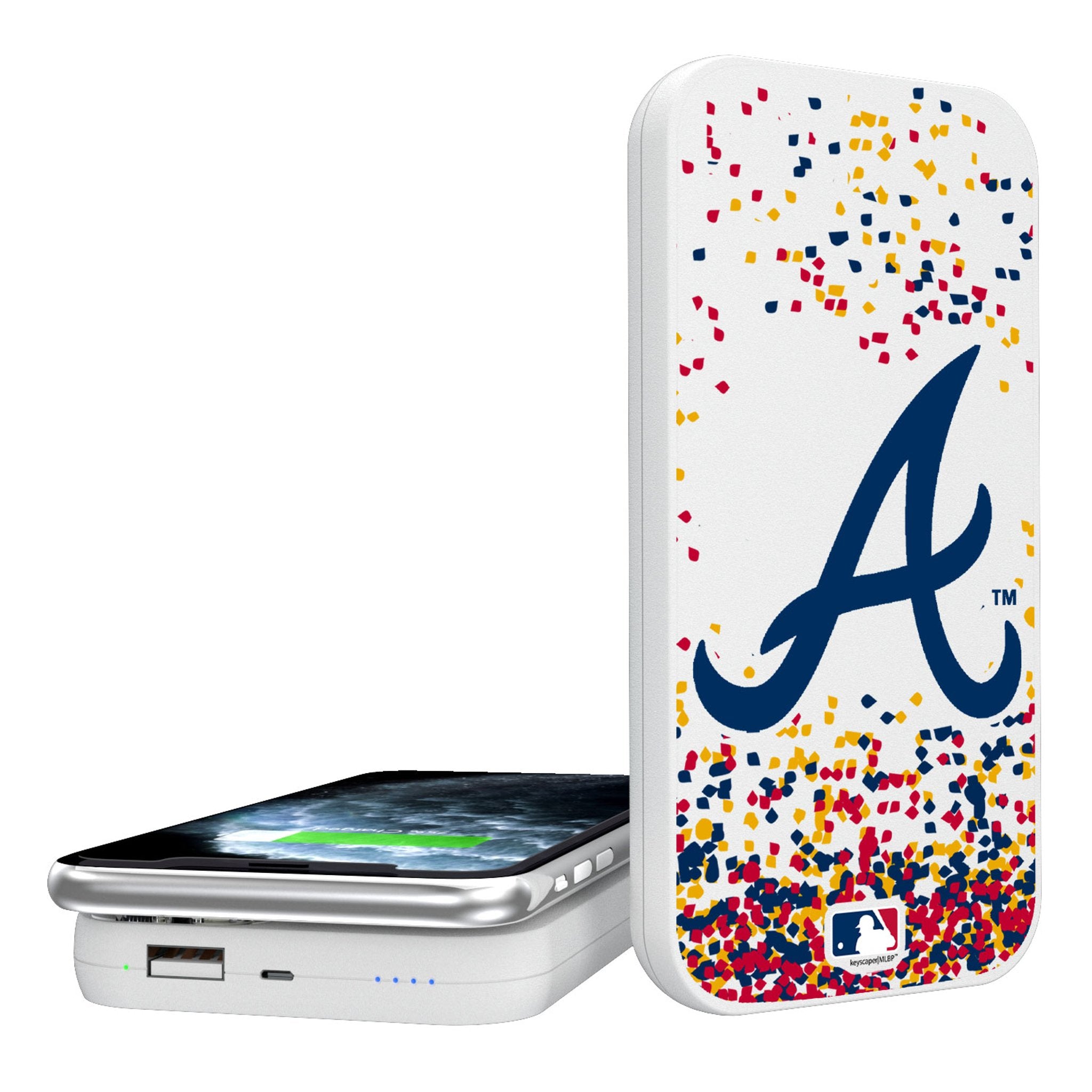 Atlanta Braves Confetti 5000mAh Portable Wireless Charger Power Bank - Fast Charging for iPhone, Samsung, AirPods - Perfect for Travel, Office & Game Day Accessories